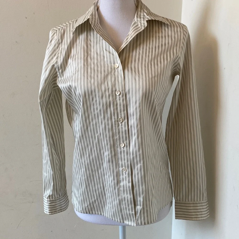 Green and Cream Talbots Pure Silk Blouse - Picture 1 of 6